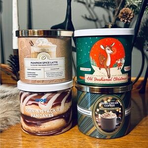 Lot of 4 Goose Creek scented 3 wick candles pumpkin coffee holiday